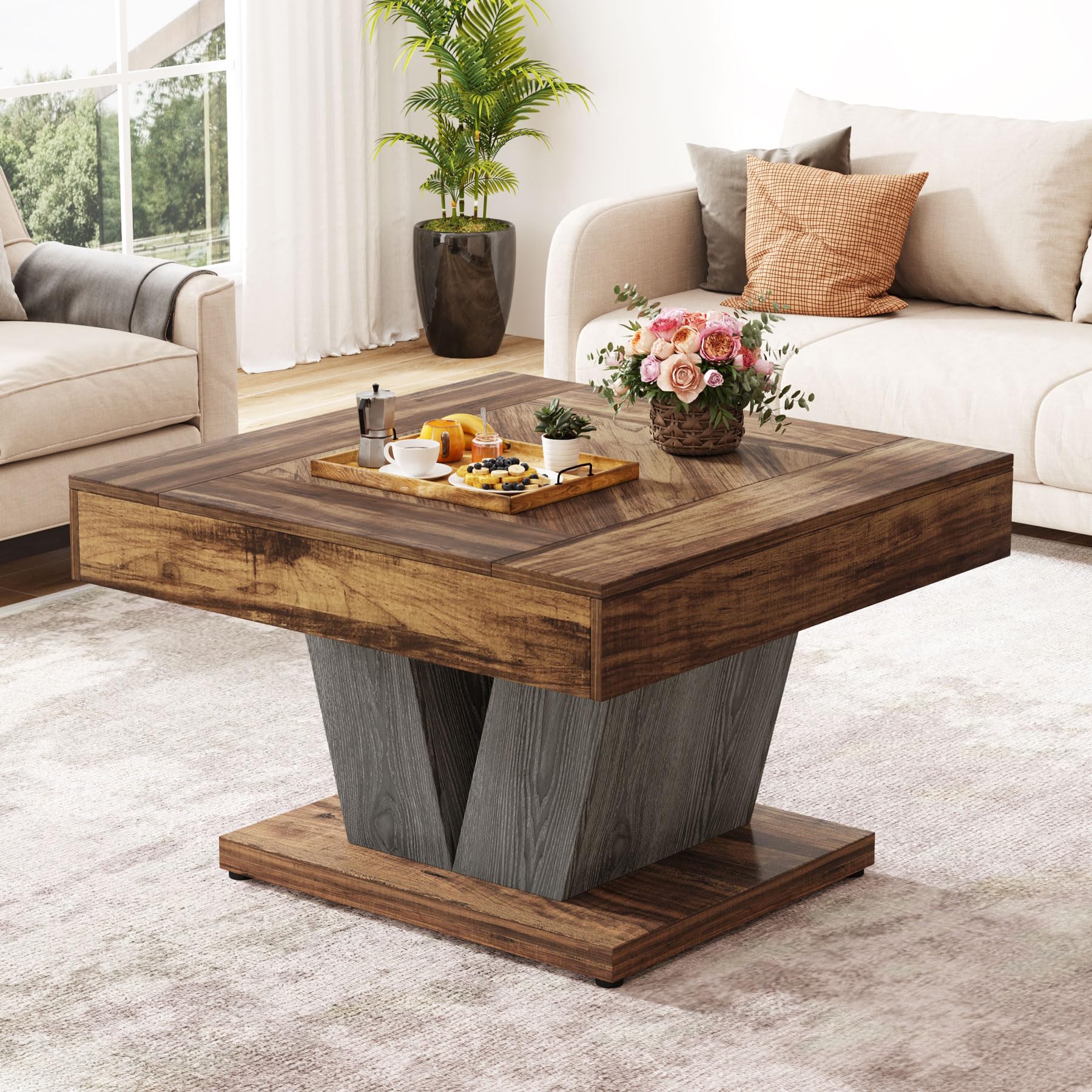 Amazon.com: Tribesigns Square Coffee Table, Wood Center Table for